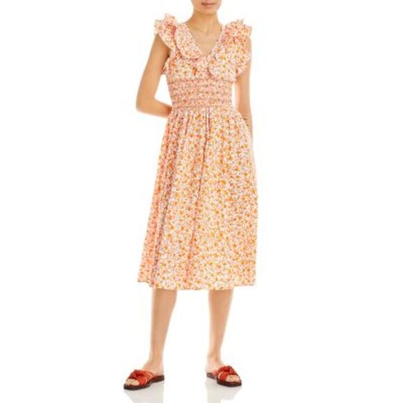 Aqua Dresses & Skirts - AQUA Ladies Orange & White Sleeveless Scilla Midi Dress, NWT!